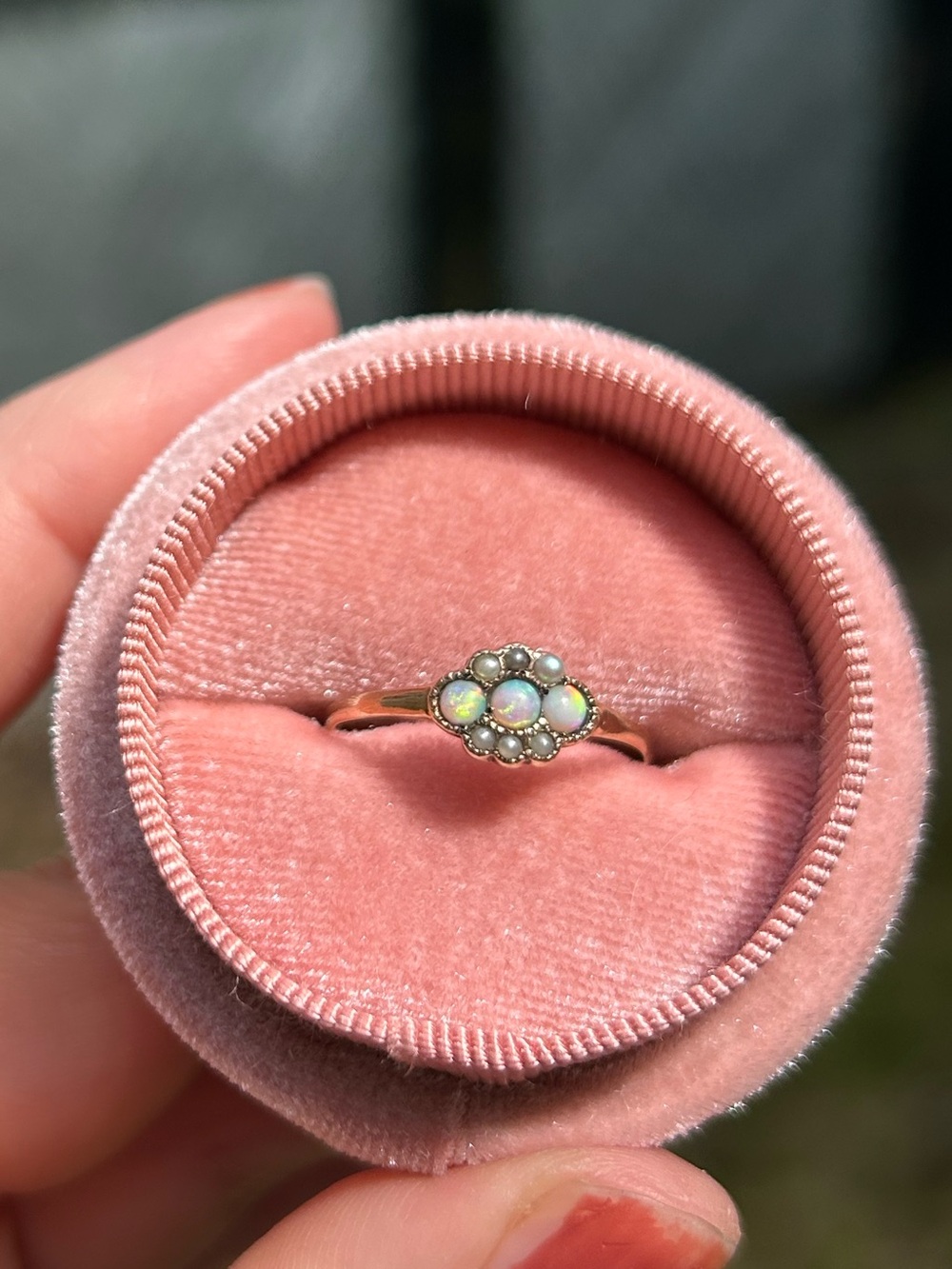 Stunning Antique 14k Gold Opal Cluster Ring with Seed Pearls Milgrain Details